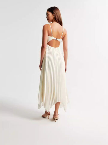 Summer New Sexy Fashion High-Funny Pressed Solid Color Suspension Dress